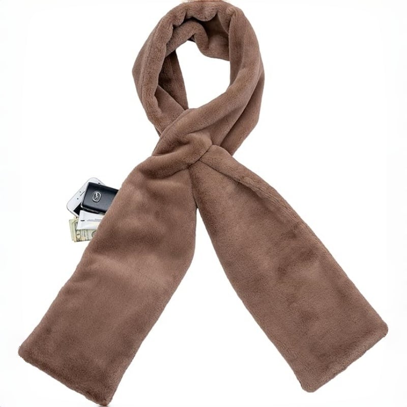 ⚡50% OFF Today! Cosy Faux Fur Pull-Through Scarf With Hidden Zipper Pocket | Store Phone, Keys & Cards, Hands-Free