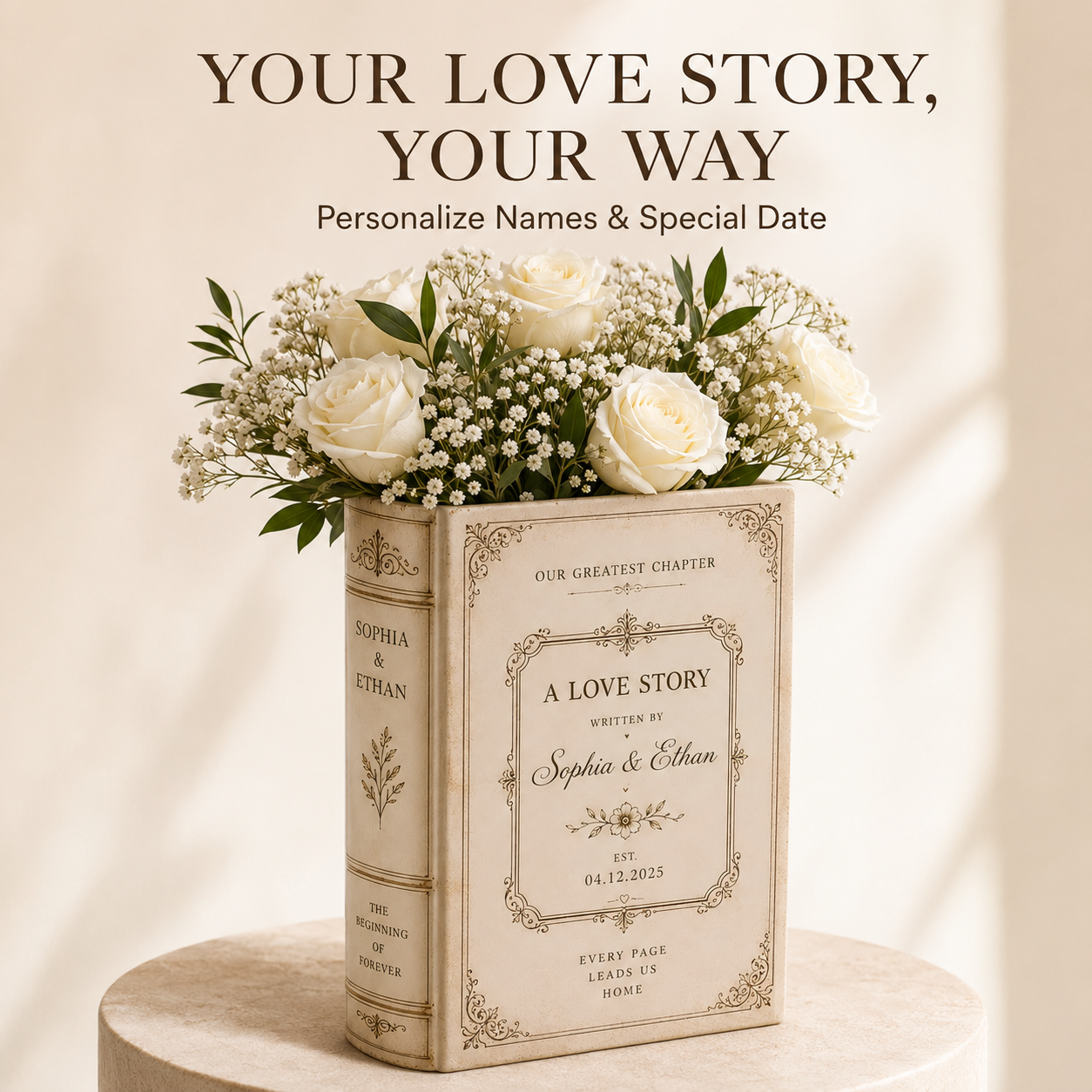 Custom  Book Vase, Personalised Wedding Gift for Couple, Bridal Shower Gift, Engagement, Wedding Gift, Bridesmaid Gift