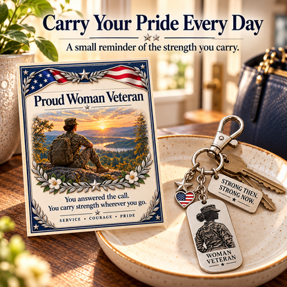 🇺🇸 Proud Woman Veteran Keychain & Message Card