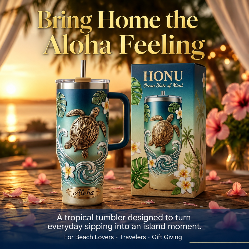 🌺 Personalized "Honu" Embossed Tumbler | Your Custom Tropical Escape (30oz/40oz)