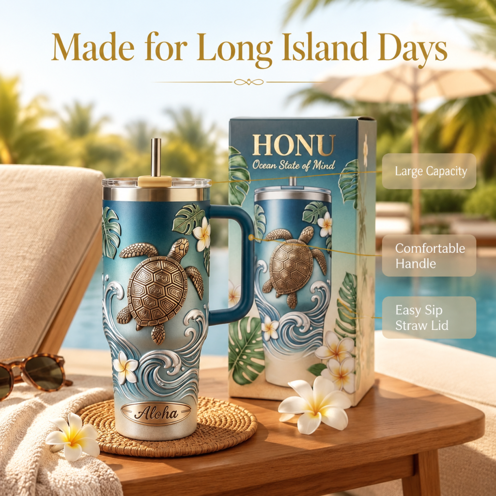 🌺 Personalized "Honu" Embossed Tumbler | Your Custom Tropical Escape (30oz/40oz)