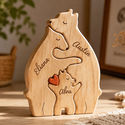 🐻 Personalized Wooden Bear Family Puzzle | Custom Name Keepsake Decor ❤️