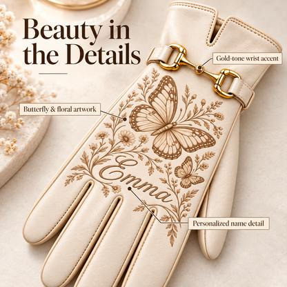 ✨ Personalized Elegance: Custom Engraved Leather Gloves with Gold Accent ✨
