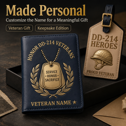 Personalized DD-214 Veterans Custom Leather Passport Cover & Luggage Tag Set
