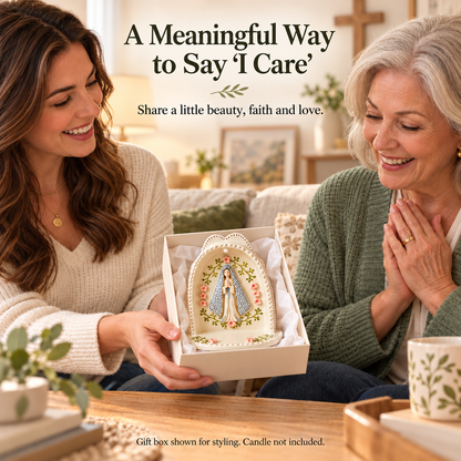 Serene Virgin Mary Tealight Holder 🕊️ | A Quiet Moment of Prayer (Ceramic Grotto)