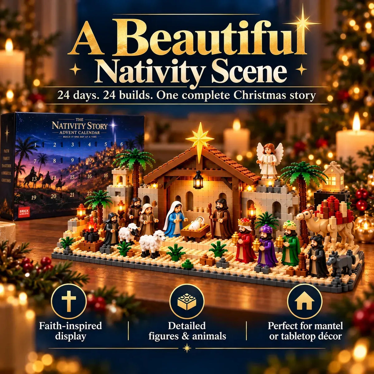 ⛪Last Day 50% OFF✝️Nativity Advent Calendar – 24-Day Buildable Christmas Nativity Set-without Light-emitting Device