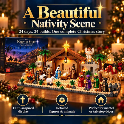 ⛪Last Day 50% OFF✝️Nativity Advent Calendar – 24-Day Buildable Christmas Nativity Set-without Light-emitting Device
