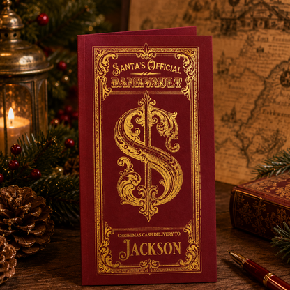 🎅 Personalized Santa Christmas Cash Holder - 🎁 Custom Name Xmas Money Envelope
