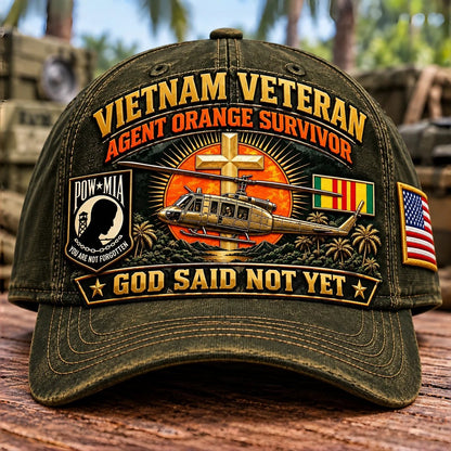🎖️ Vietnam War Veteran Agent Orange Survivor “God Said Not Yet” Baseball Cap — Honoring Their Service and Strength 🇺🇸