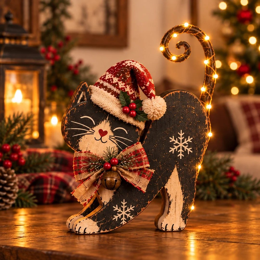 Vintage Christmas Cat Trio