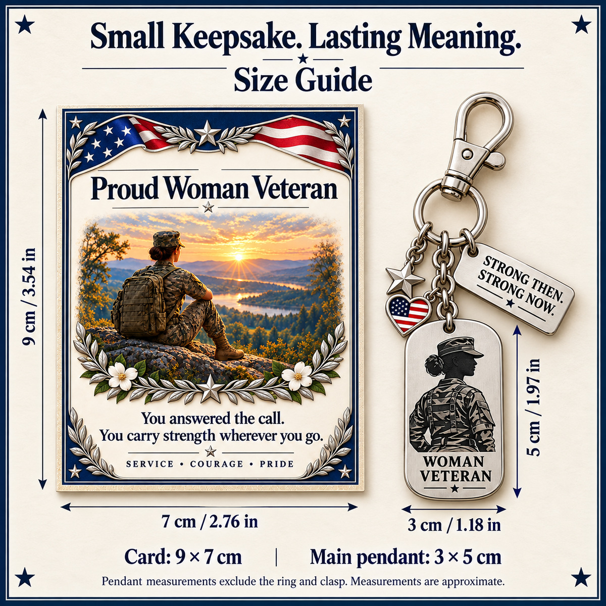 🇺🇸 Proud Woman Veteran Keychain & Message Card