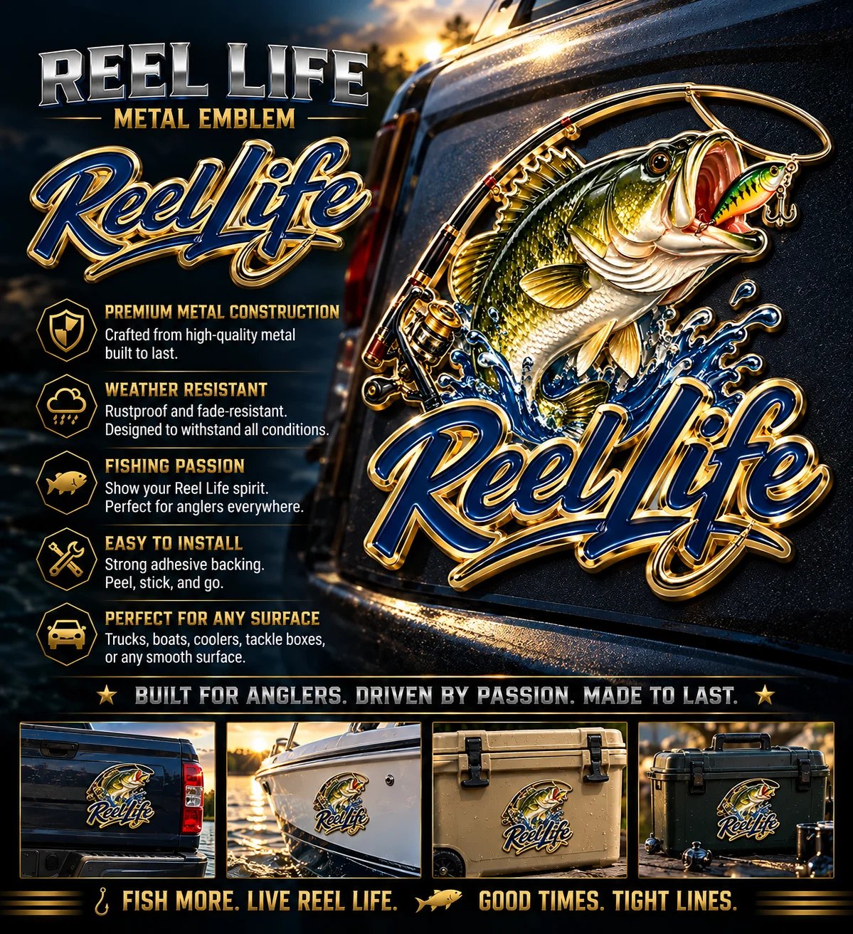 🎣 Last Day Promo: 50% OFF-Reel Life Bass Fishing Car Emblem | Waterproof • No Fade • No Rust • Magnet🧲