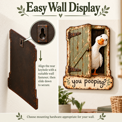 🦆 "You Pooping?" Cheeky Goose Rustic Metal Bathroom Sign | Funny Farmhouse Toilet Decor & Gag Gift