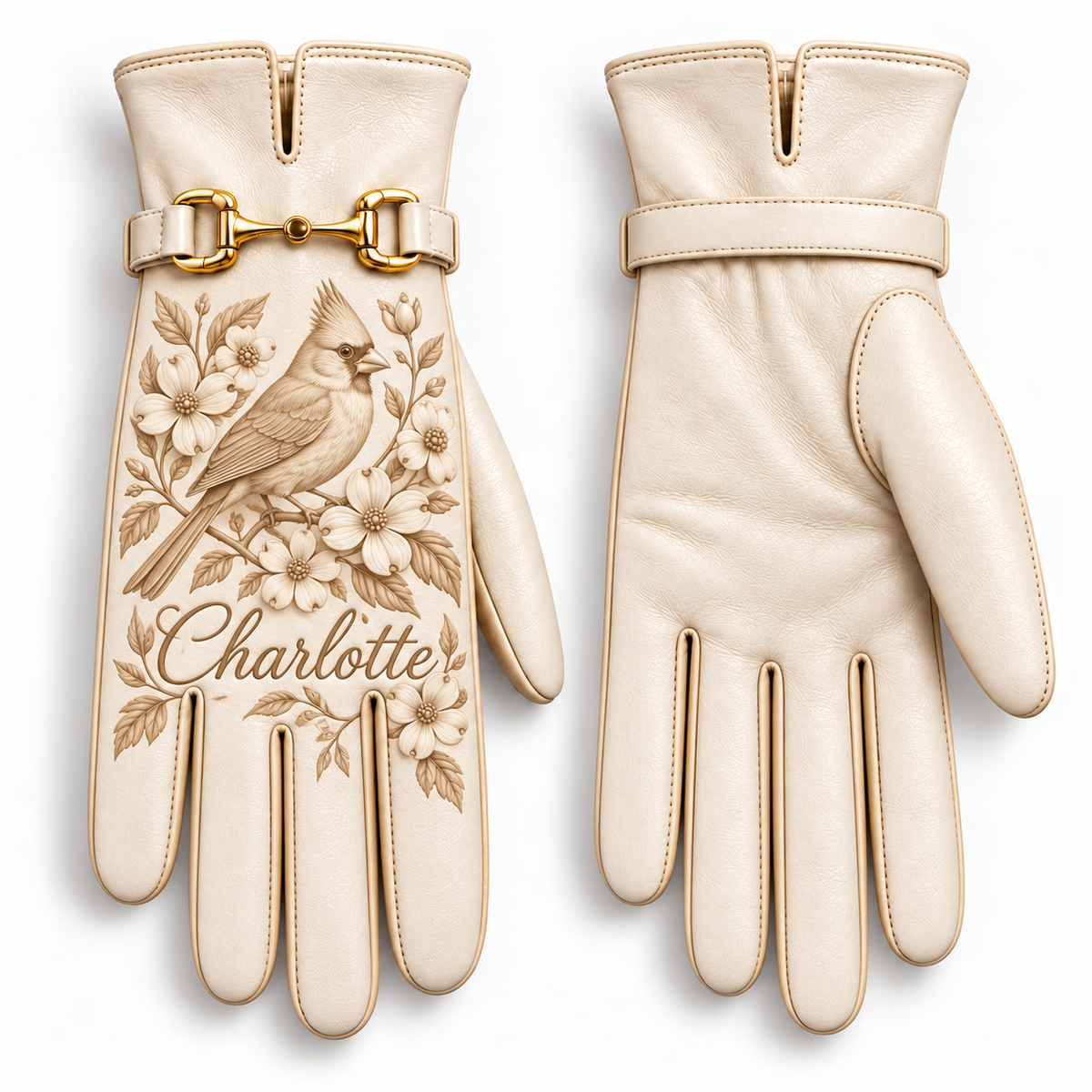 ✨ Personalized Elegance: Custom Engraved Leather Gloves with Gold Accent ✨
