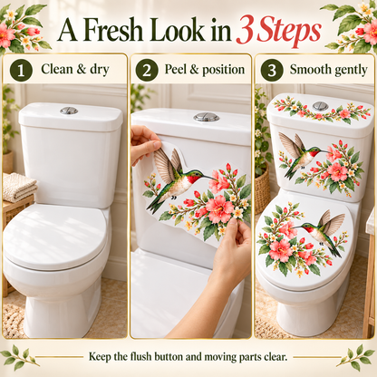 Last Day 50% OFF-Only$12.99🎁 Nature's Melody 3-Piece Floral & Bird Toilet Decal Set 🌸🐦 | Instant Bathroom Makeover