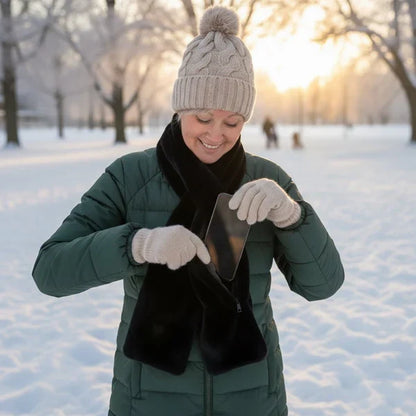 ⚡50% OFF Today! Cosy Faux Fur Pull-Through Scarf With Hidden Zipper Pocket | Store Phone, Keys & Cards, Hands-Free
