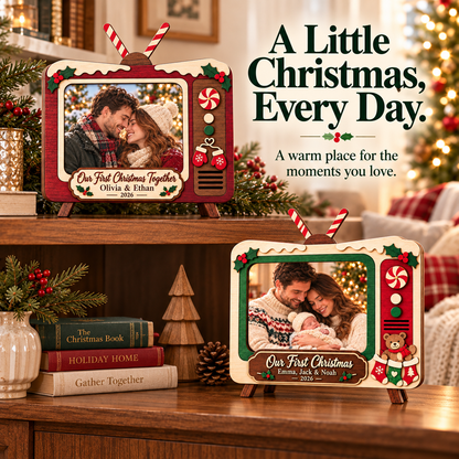 📺 Personalized Retro TV Christmas Photo Frame | Custom Names, Year & Milestone Wooden Keepsake 🎄