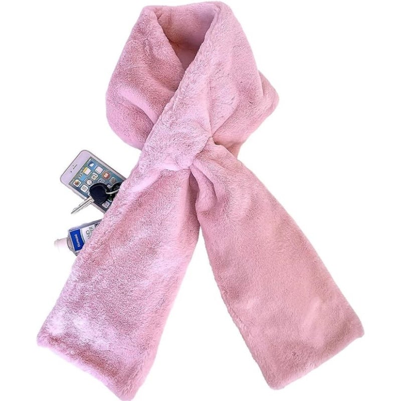⚡50% OFF Today! Cosy Faux Fur Pull-Through Scarf With Hidden Zipper Pocket | Store Phone, Keys & Cards, Hands-Free