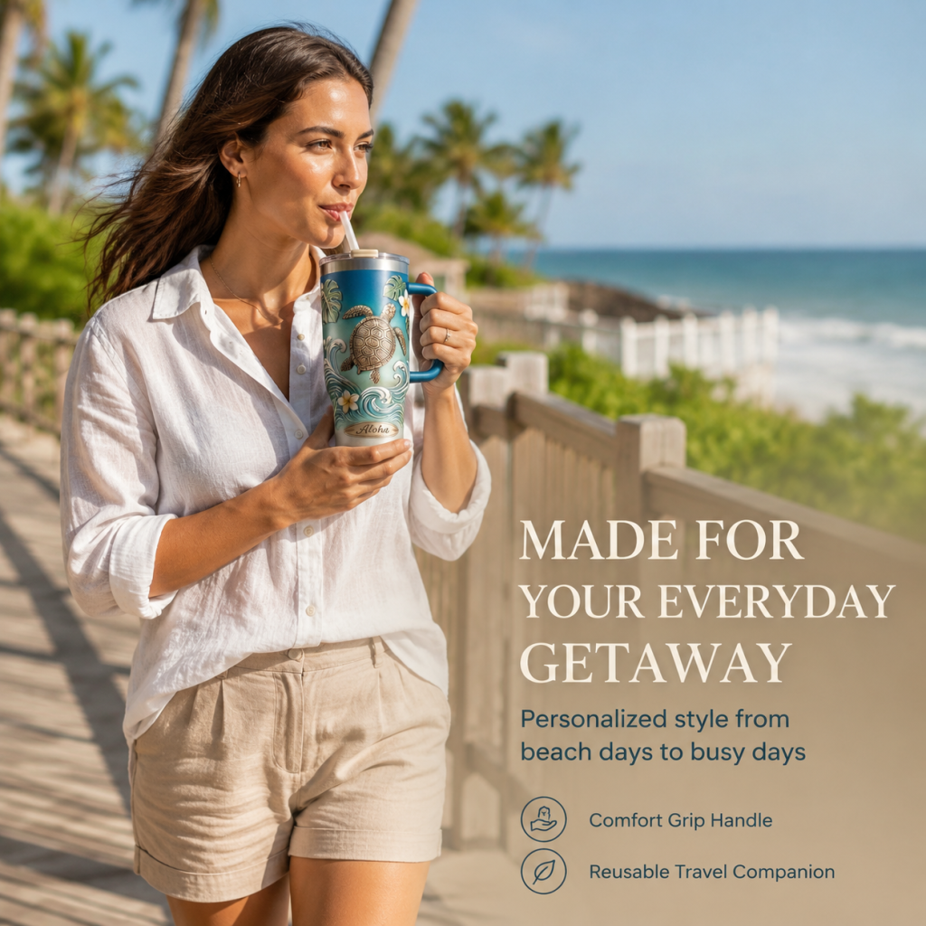 🌺 Personalized "Honu" Embossed Tumbler | Your Custom Tropical Escape (30oz/40oz)