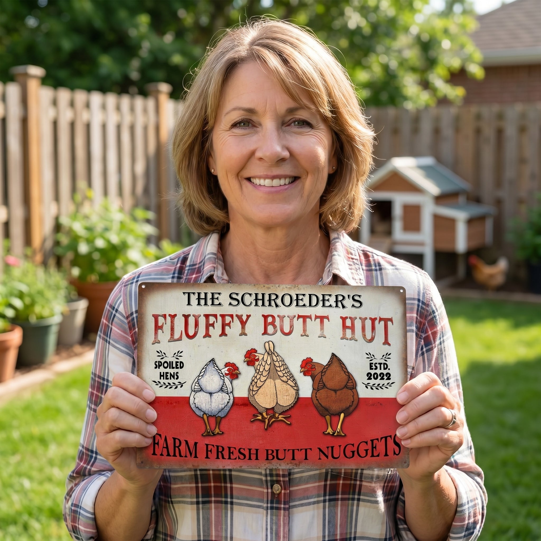 Personalized Metal Chicken Coop Sign-Fluffy Butt Hut