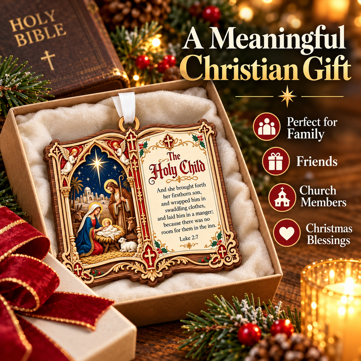 Christian Christmas Bible Verse Book Ornament – Nativity Scripture Keepsake