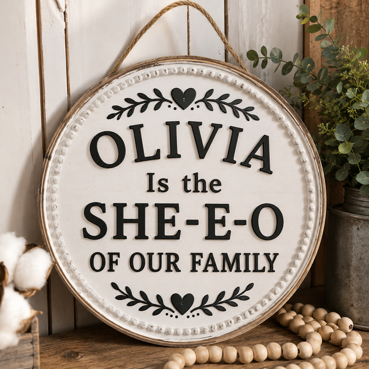 👑 Personalized Family Leadership Wooden Sign -- Gift For Her Garden Signs、Personalized Gifts for Mothers Day Gifts、SHE-E-O  Wall Art