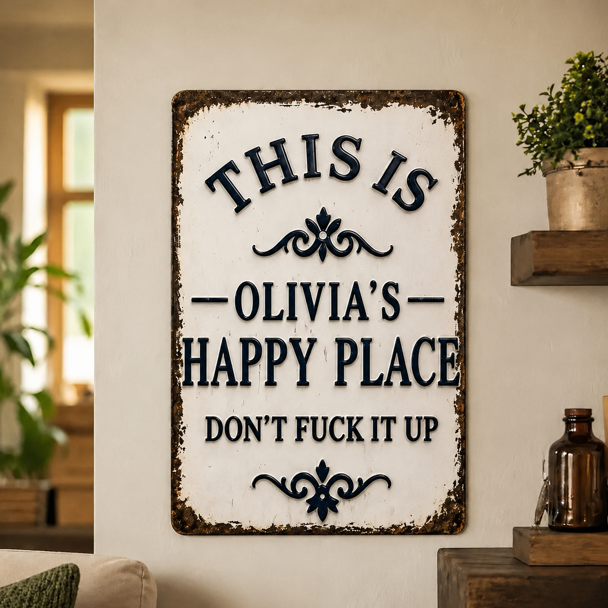 Personalized “This Is My Happy Place” Vintage Metal Sign