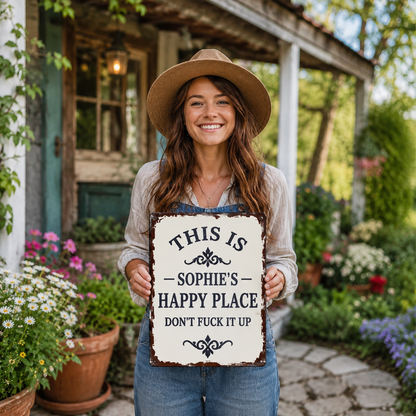 Personalized “This Is My Happy Place” Vintage Metal Sign