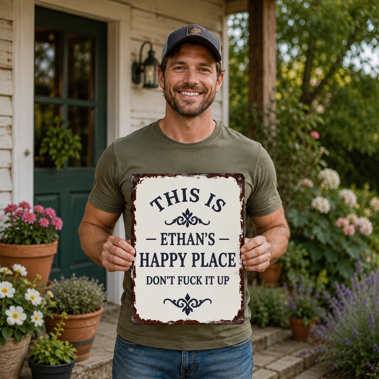 Personalized “This Is My Happy Place” Vintage Metal Sign