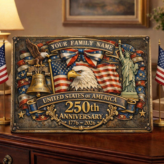 Custom Patriotic Family Metal Sign – USA 250th Anniversary