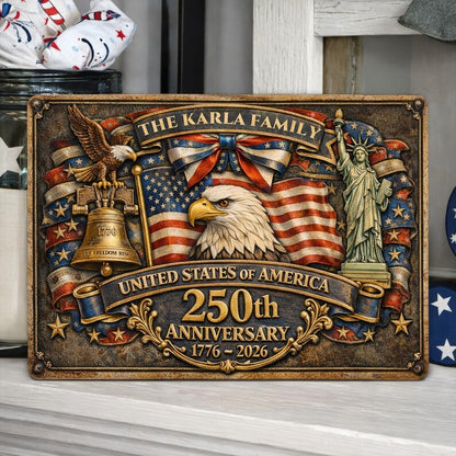 Custom Patriotic Family Metal Sign – USA 250th Anniversary