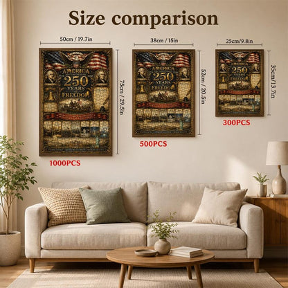 Personalized America 250th Anniversary Wooden Jigsaw Puzzle | Custom Family Name 1776-2026 History Tribute (300/500/1000 Pieces)