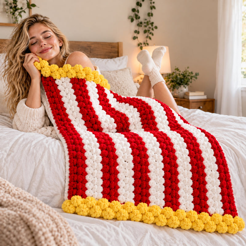 Movie Night Blanket – Cozy Red & White Knit Throw