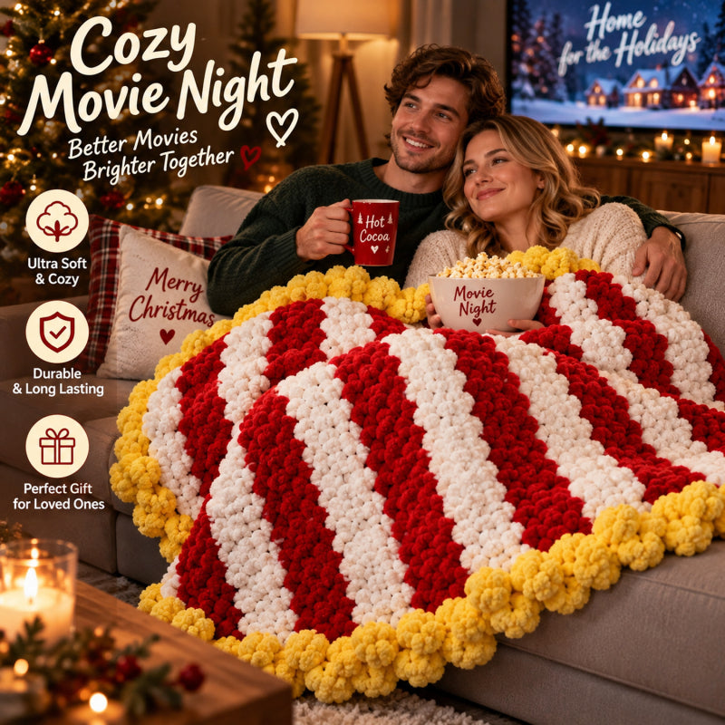 Movie Night Blanket – Cozy Red & White Knit Throw