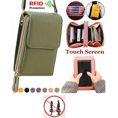 RFID Blocking Anti Theft Cell Phone Crossbody Purse for Women, Secure Multi Pocket Wallet Shoulder Bag