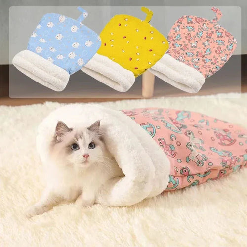 Viral Burrow Cat Sleep Sack | Fluffy Sherpa Cat Cave, Machine Washable, Winter Cozy Hideout for Cats & Tiny Puppies