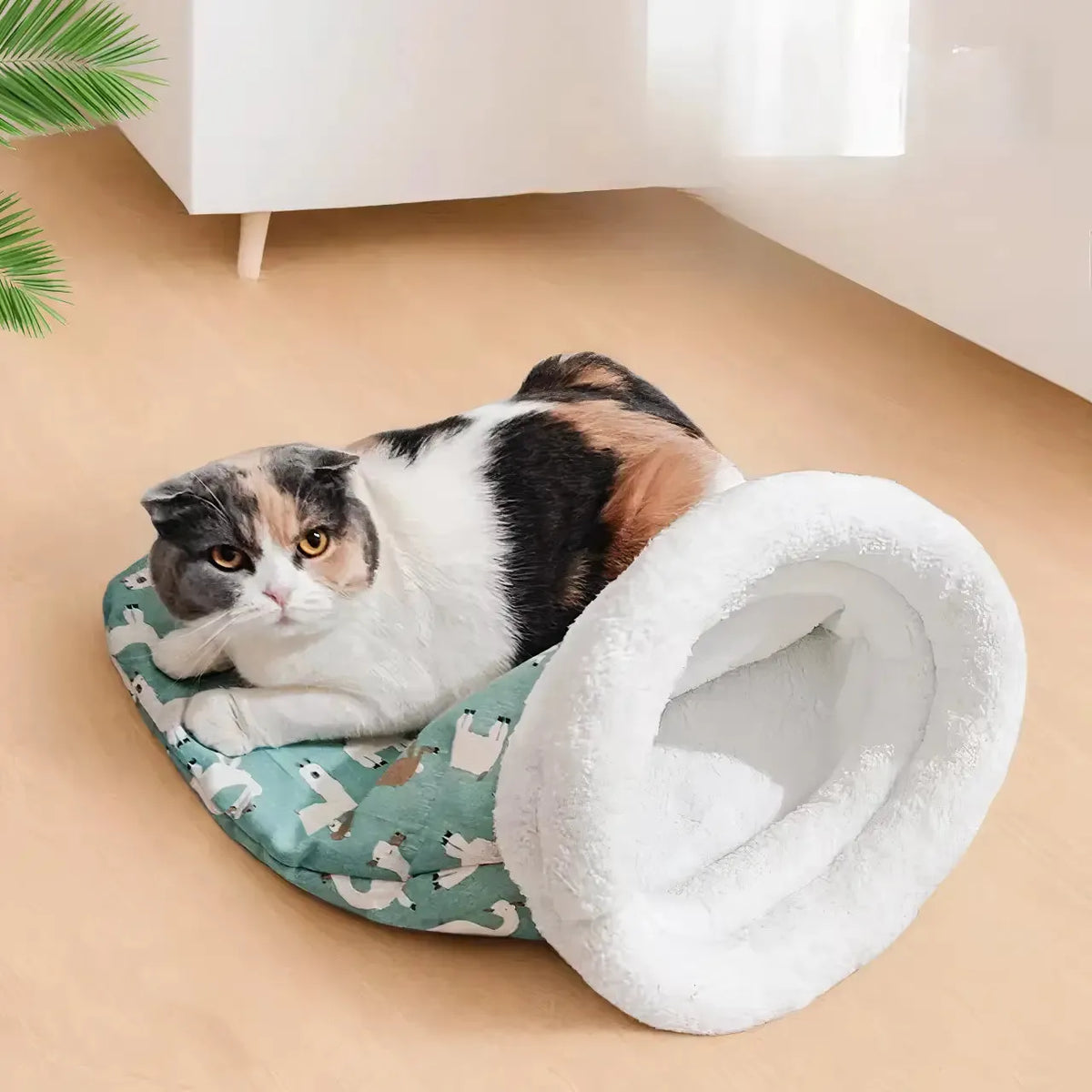 Viral Burrow Cat Sleep Sack | Fluffy Sherpa Cat Cave, Machine Washable, Winter Cozy Hideout for Cats & Tiny Puppies