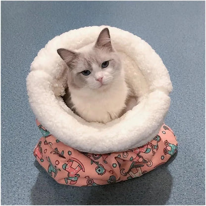 Viral Burrow Cat Sleep Sack | Fluffy Sherpa Cat Cave, Machine Washable, Winter Cozy Hideout for Cats & Tiny Puppies