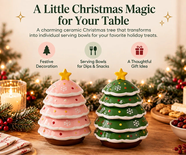 Stackable Christmas Tree Snack Bowl Set | Festive Holiday Serving Tree with Star Topper