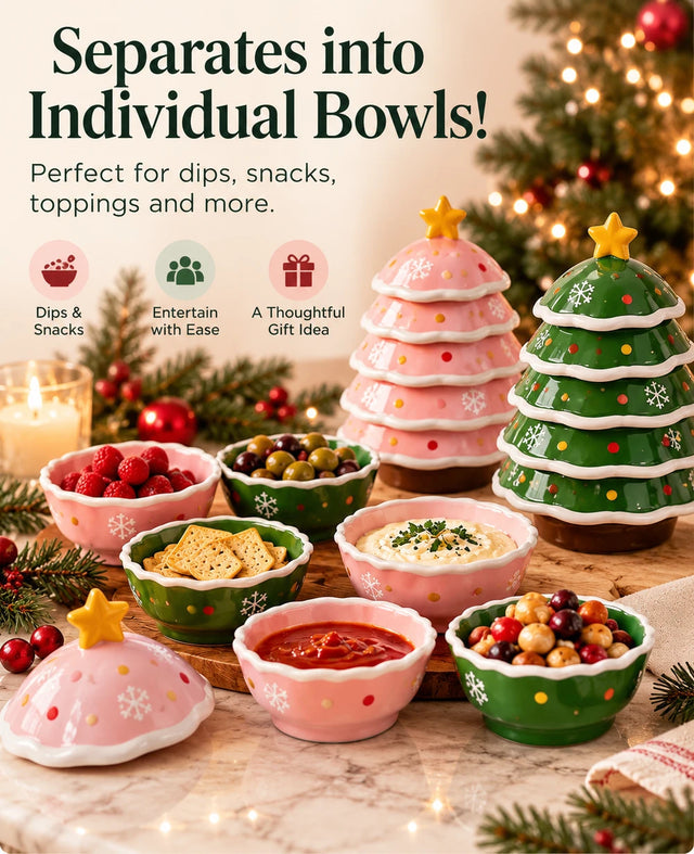 Stackable Christmas Tree Snack Bowl Set | Festive Holiday Serving Tree with Star Topper
