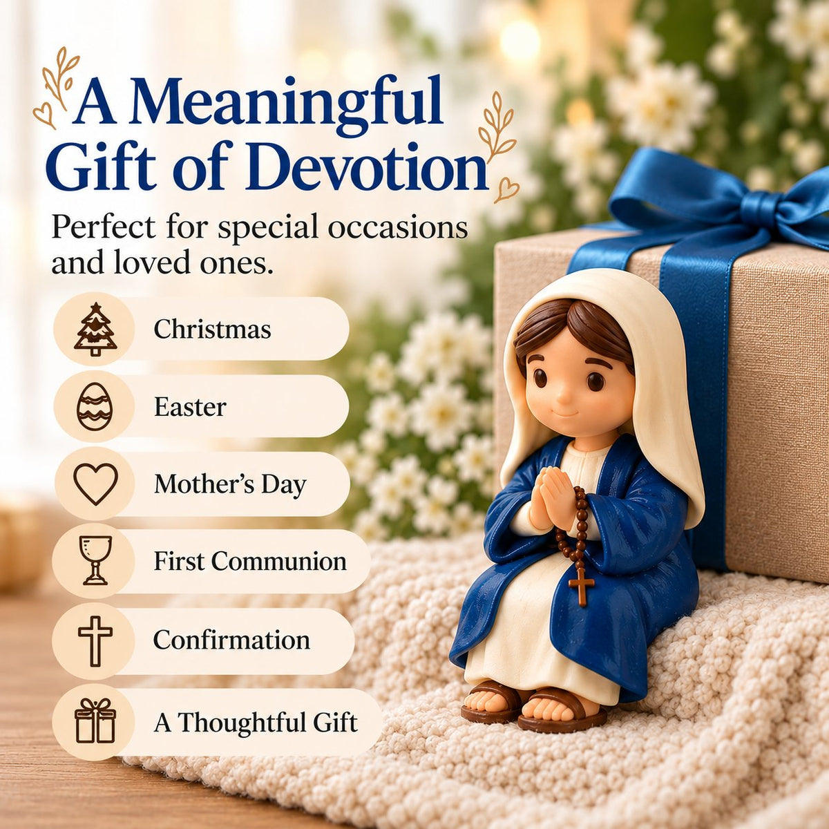 Cute Chibi Virgin Mary Shelf Sitter | Religious Devotion Gift
