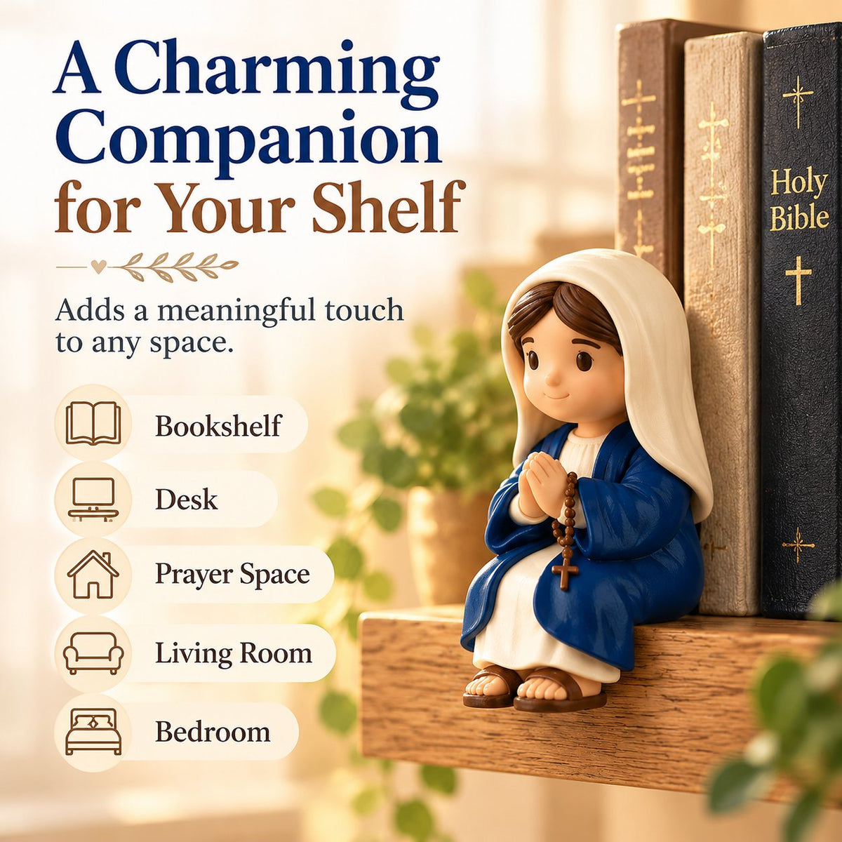 Cute Chibi Virgin Mary Shelf Sitter | Religious Devotion Gift
