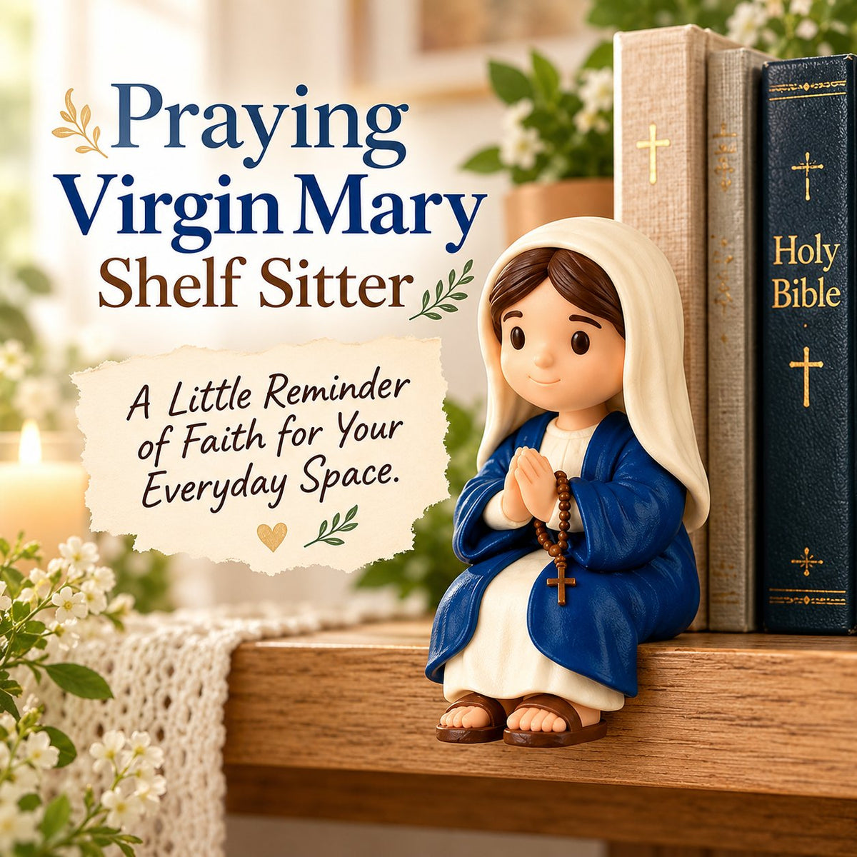 Cute Chibi Virgin Mary Shelf Sitter | Religious Devotion Gift