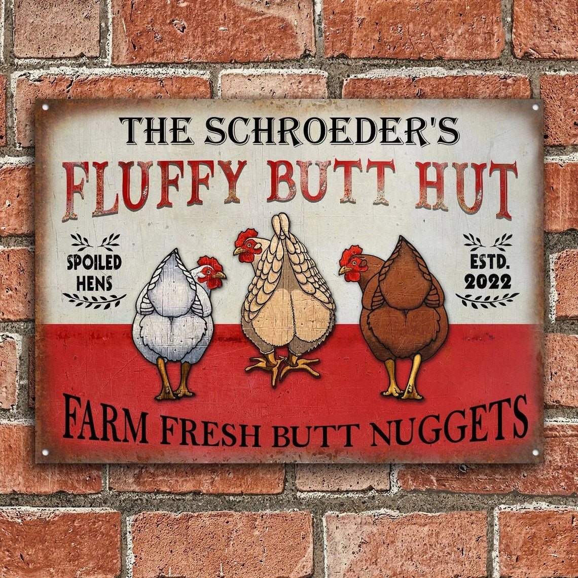 🐔 Personalized "Fluffy Butt Hut" Farm Sign – Spoiled Hens & Rustic Charm