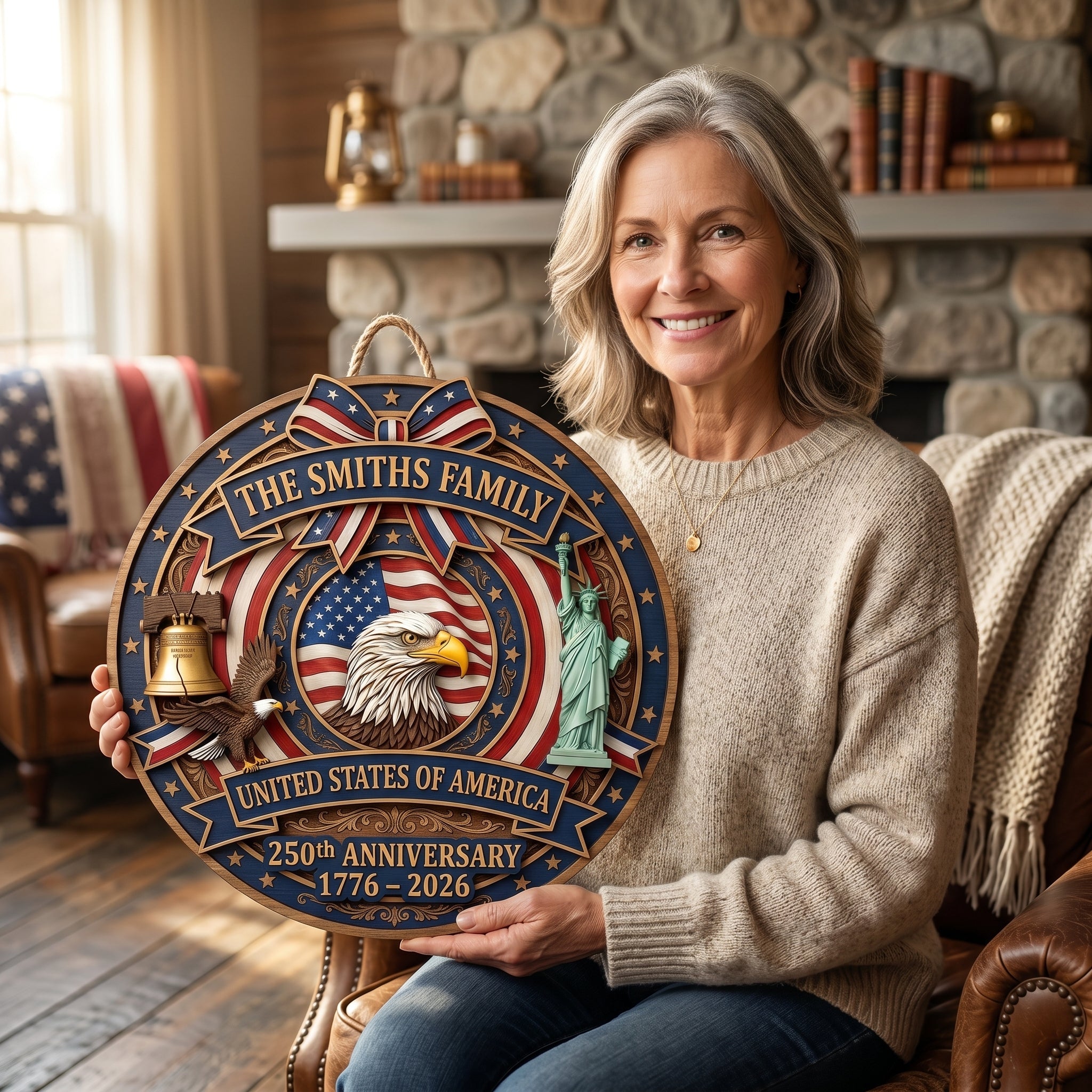 🎖️ Personalized USA 250th Anniversary Wooden Wall Sign – “A Nation’s Legacy, A Family’s Pride”