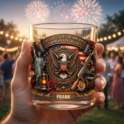 🥃 Personalized USA 250th Anniversary Whiskey Glass