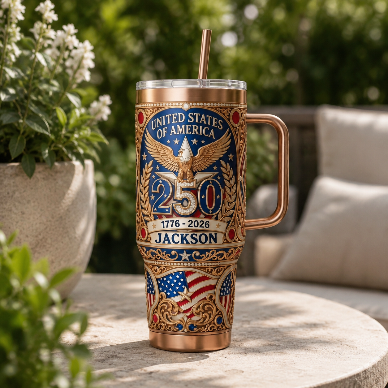 Personalized 250th Anniversary Patriotic Tumbler