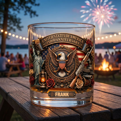 🥃 Personalized USA 250th Anniversary Whiskey Glass