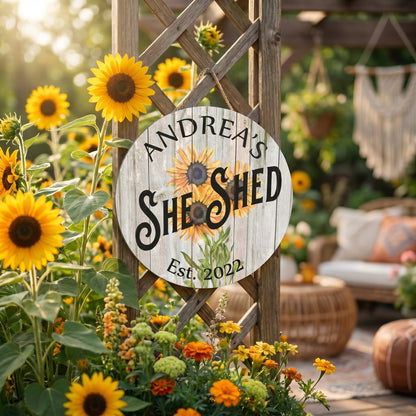 🌻 Personalized Sunflower She Shed Metal Sign