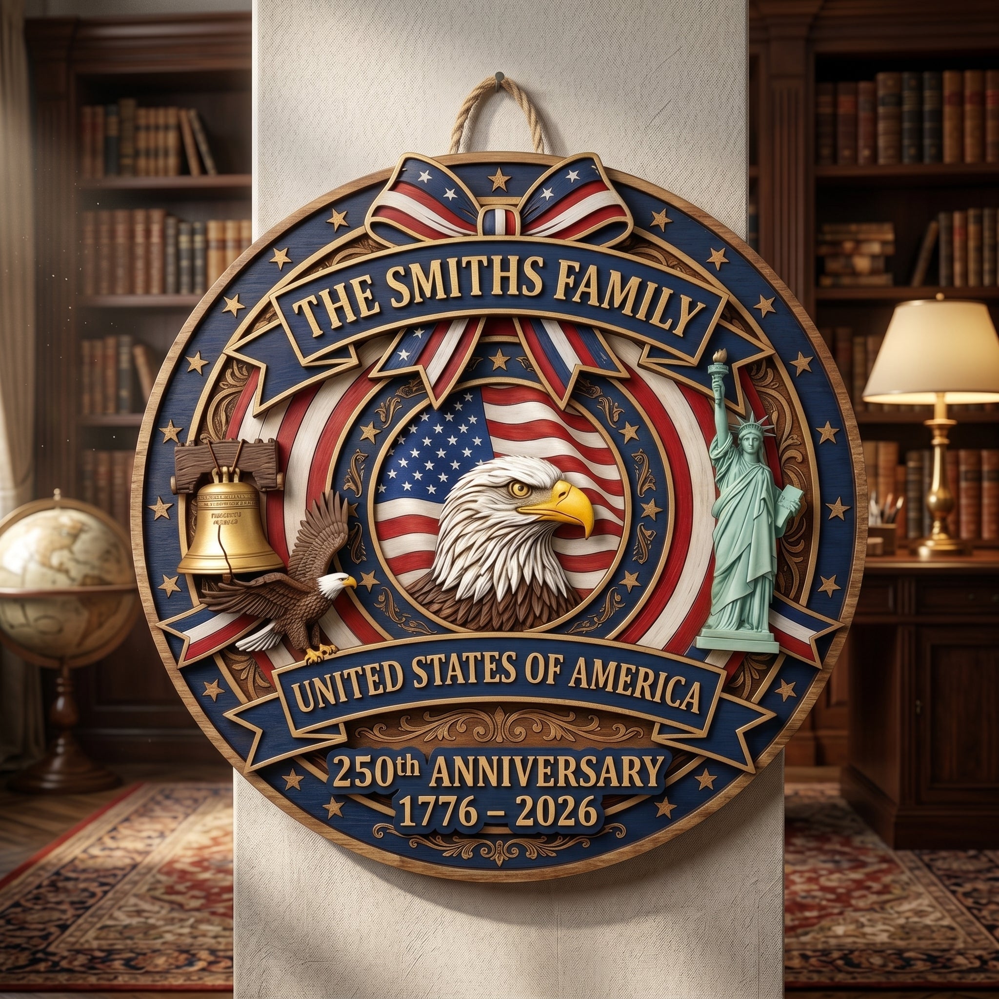 🎖️ Personalized USA 250th Anniversary Wooden Wall Sign – “A Nation’s Legacy, A Family’s Pride”